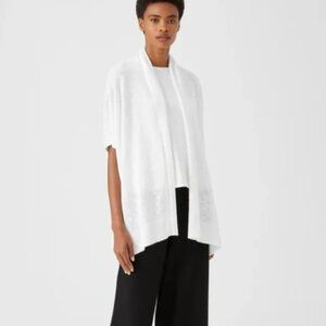 Eileen Fisher Ivory/White Organic Linen Cotton Blend Knit Short Sleeve Cardigan